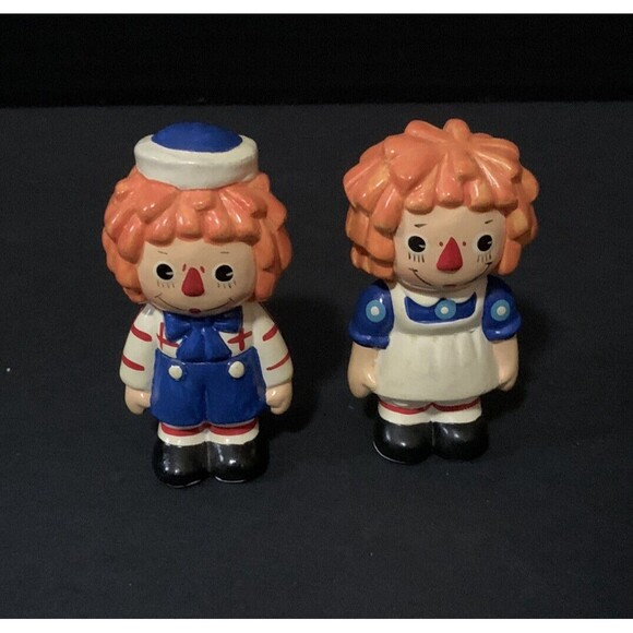Norleans Japan Raggedy Ann & 2 Andy Ceramic Figurines Blue Balloon Vtg Set Of 3 - Picture 4 of 6
